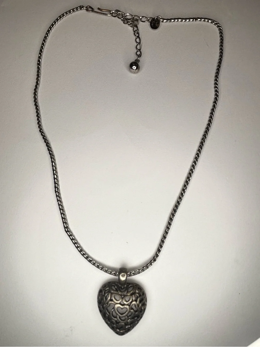 Park Lane Open Heart Pendant Necklace Silver Tone Rope Chain 18” Adjustable